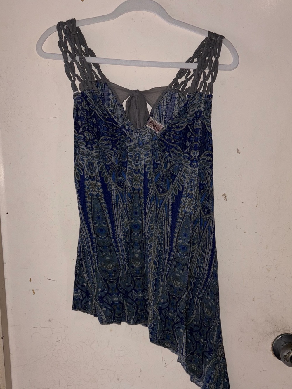 Free People Blue and Gray Asymmetrical Tank Top